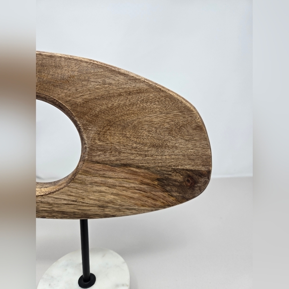 Modernist Abstract Mango Wood Free Form Cirucular Cutout On Mable Wood Stand - Picture 4 of 15